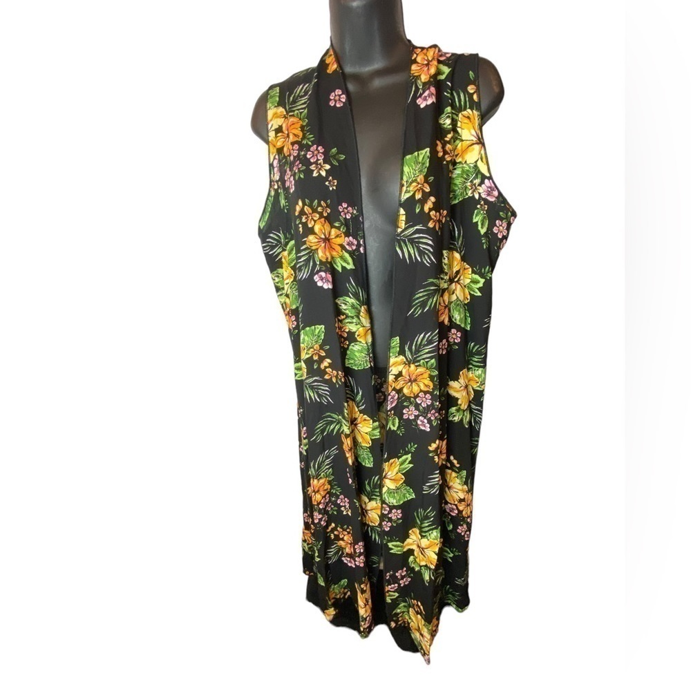 LuLaRoe Joy Vest Dark Hawaiian Floral Duster Women's Size Medium